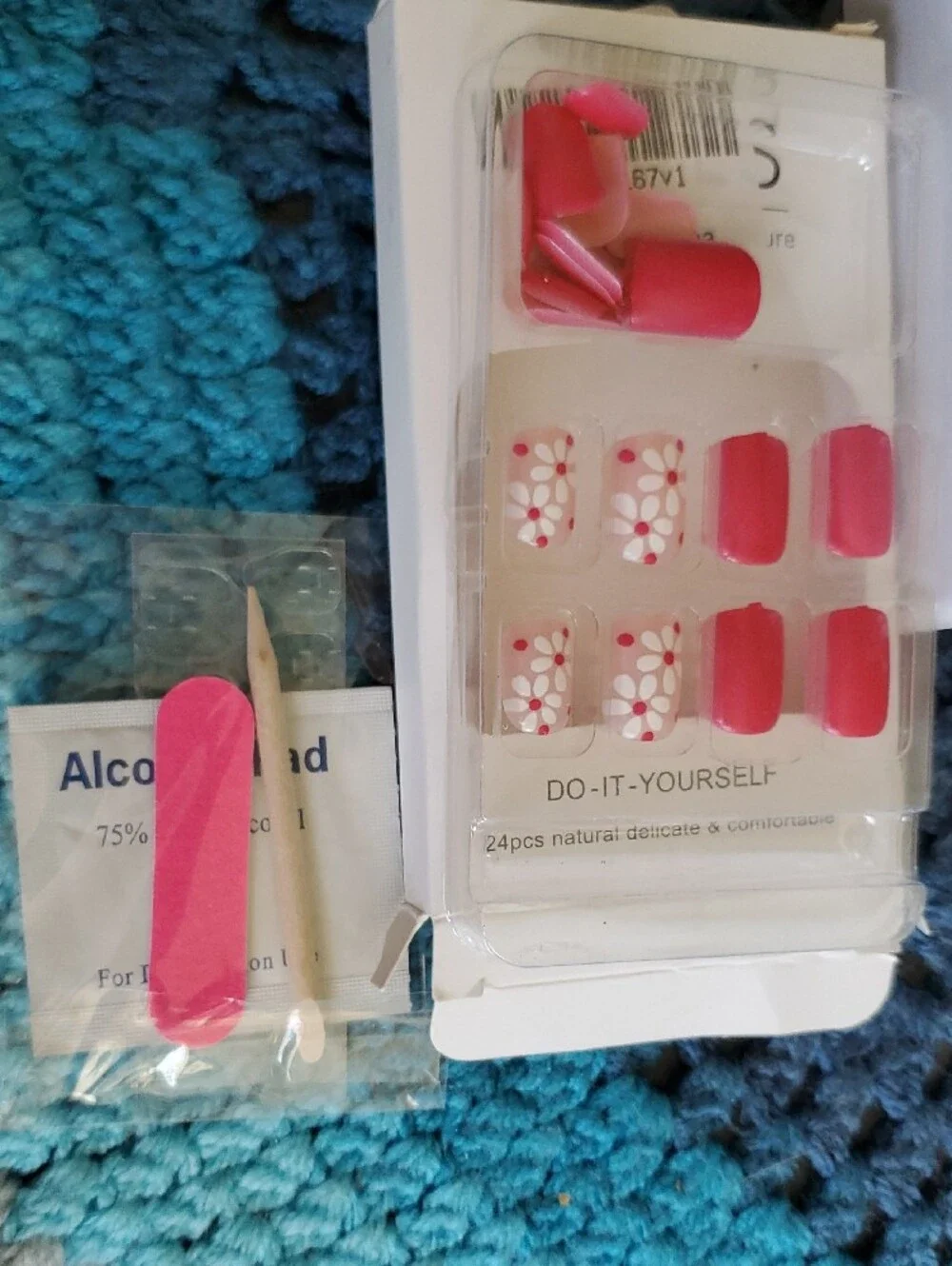Press-On Nail Set Pink Floral & Solid Pink #17